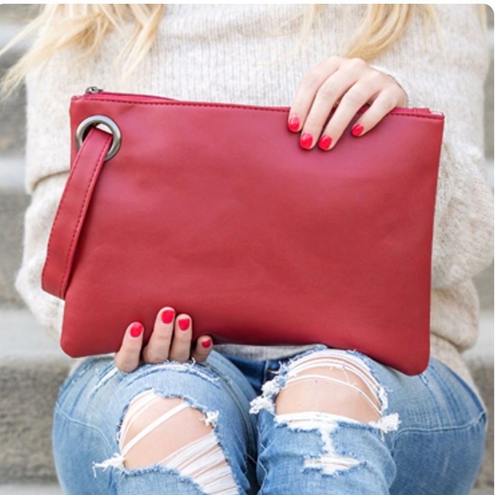 Elegant Red Vegan Leather Oversized Clutch